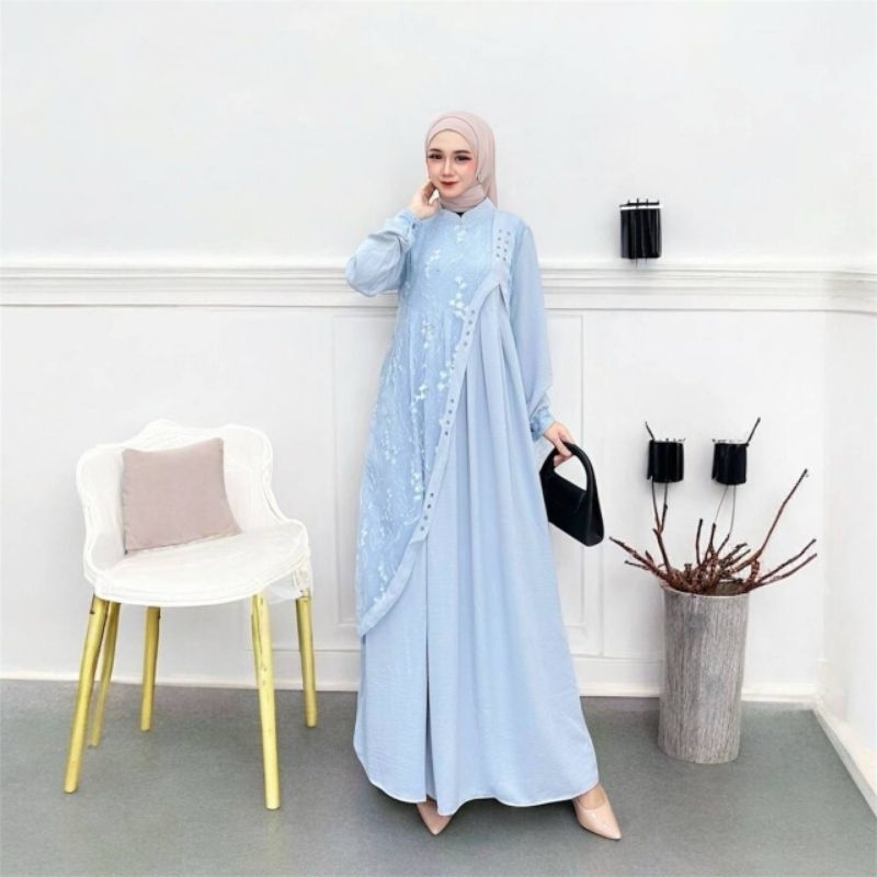 Rahmi dress brokat airflow premium kombi tile aksen mote