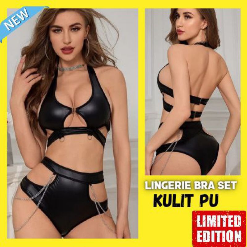 Lingerie Sexy Bra Set Bra Cd Kulit PU Latex Import