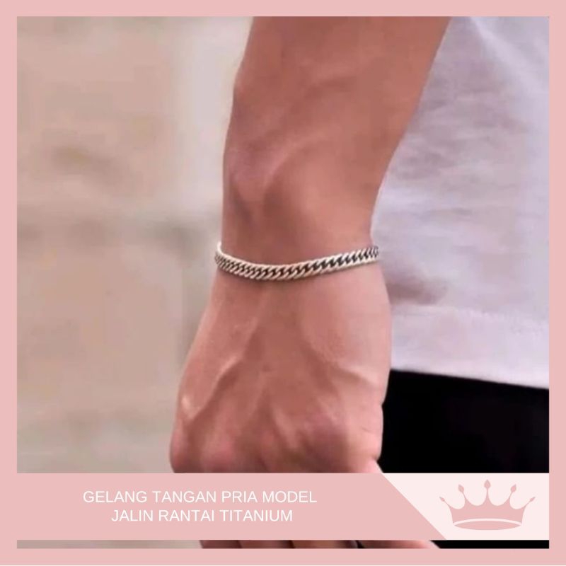 Gelang Titanium Pria Model Jalin Rantai / Gelang Tangan Rantai