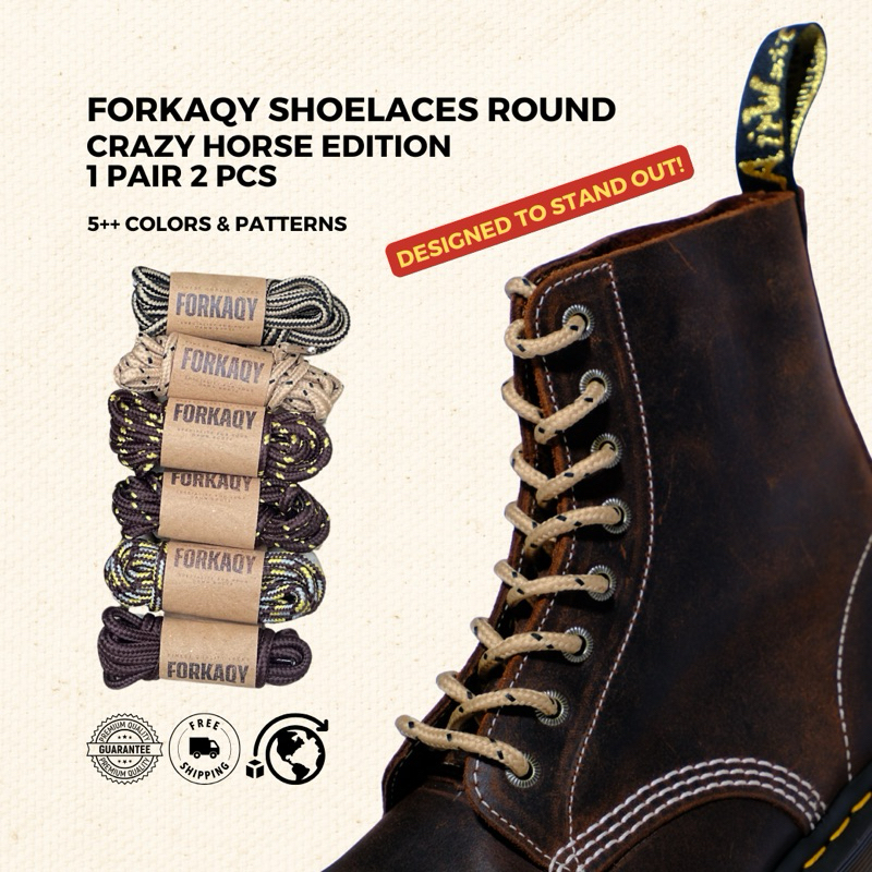 FORKAQY Tali Sepatu 140 cm -  Tali Sepatu Bulat 8 Lubang 8 Hole #2 | Tali Sepatu Pantofel Tali Sepat