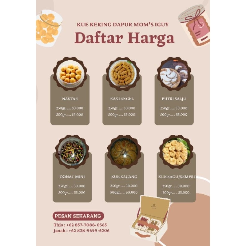 

Kue Kering Homemade Premium - Nastar, kastangel, putri salju, donat mini, kue kacang, kue sagu/semprit