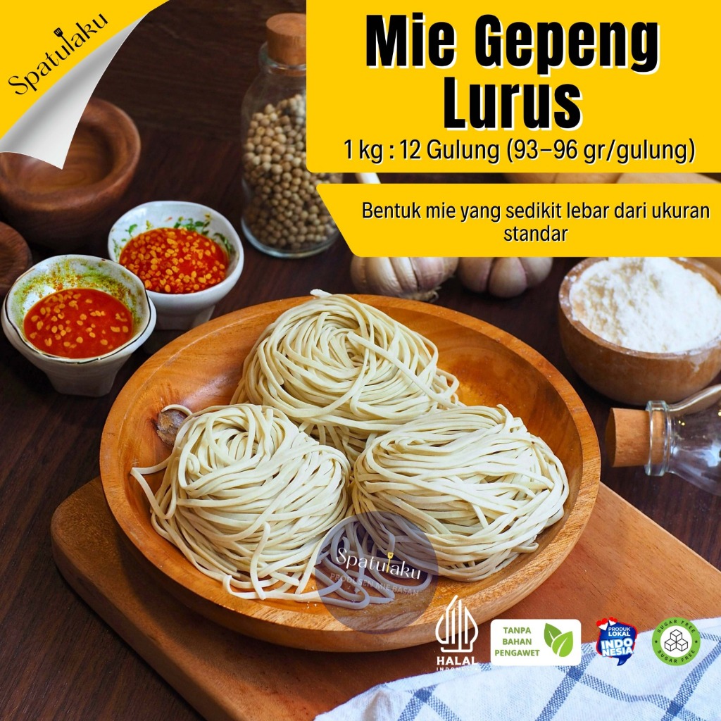 

Mie Gepeng Lurus Mentah - Untuk Mie Ayam, Bakmie, Yamin, Dll