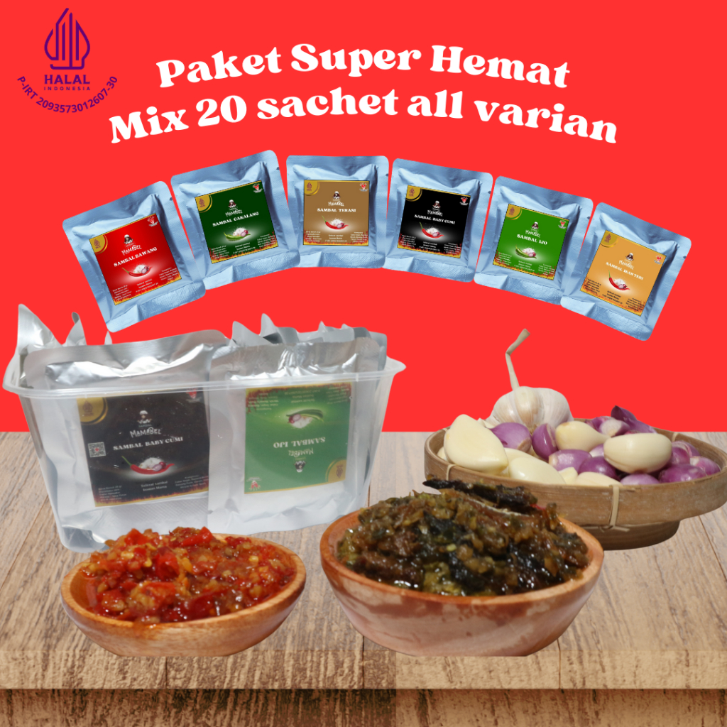 

Sambal Mamabel - paket sambel hemat mix isi 20pcs - sambal cumi, bawang, ayam suwir, terasi, teri medan, cakalang.