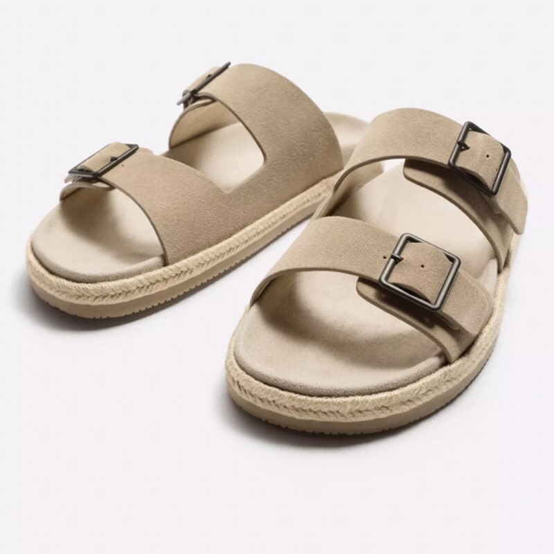 ZARA Men Sandal Double Strap Leather Sendal Pria Sand Brown