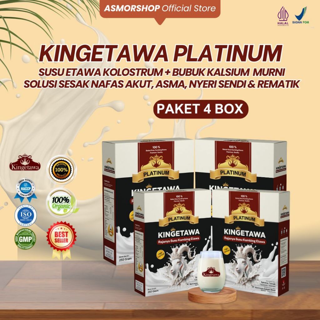 

Kingetawa Platinum - Susu Kambing Etawa - Nyeri Sendi, Pernafasan dan Osteoporosis - Paket 4 Box