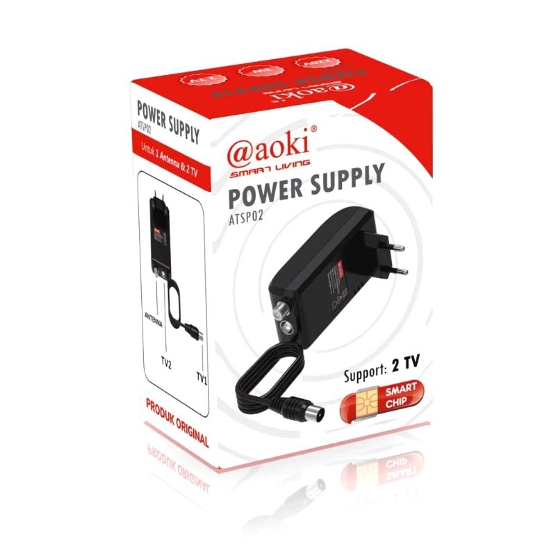 AOKI Booster Antena Penjernih TV Splitter Power Supply