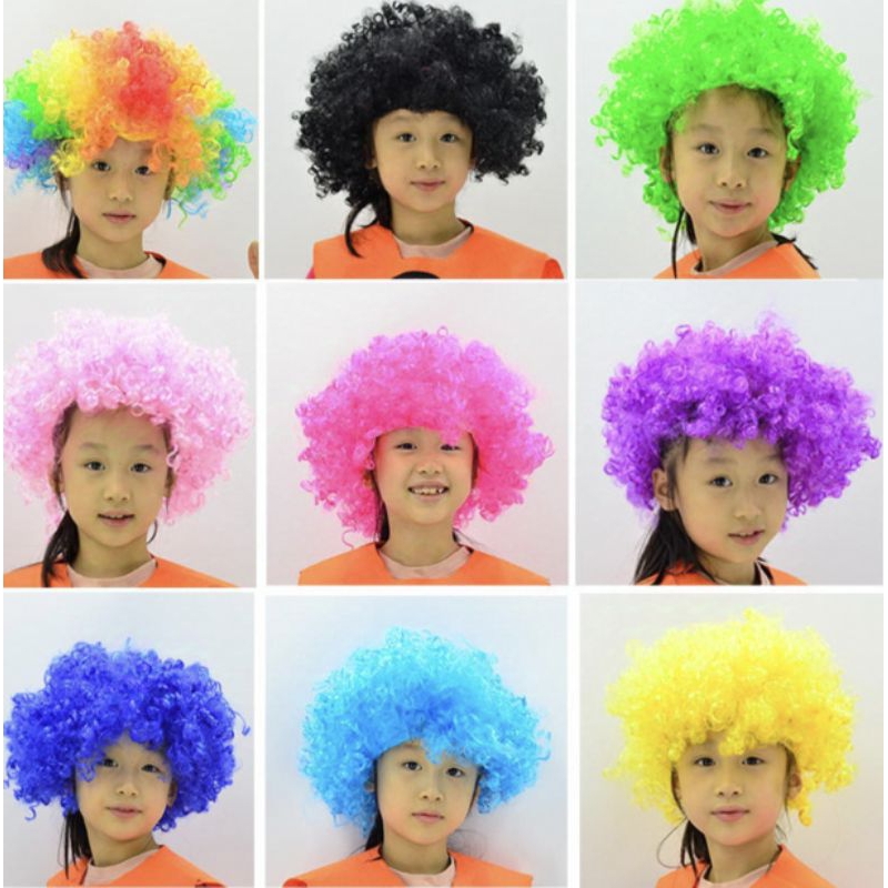 Wig Badut|Wig Badut Biru|Wig Badut Pink|Rambut Palsu|Wig Badut Hitam|Wig Badut Rainbow|Wig Merah|Wig