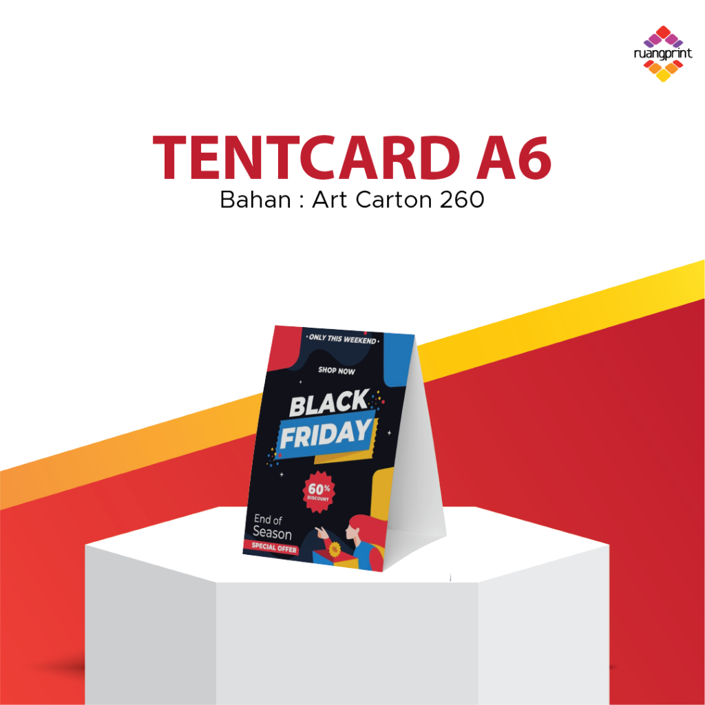 

tentcard meja / tentcard promosi A6 / Art carton 260gr