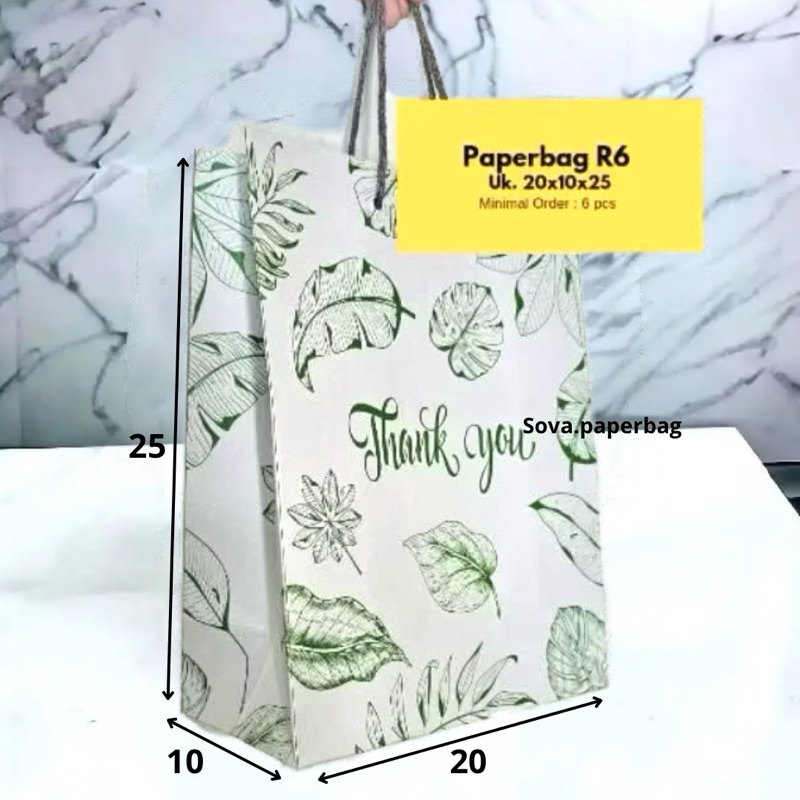 

Paperbag Motif Daun Thank You Premium Hijau Putih 20*10*25