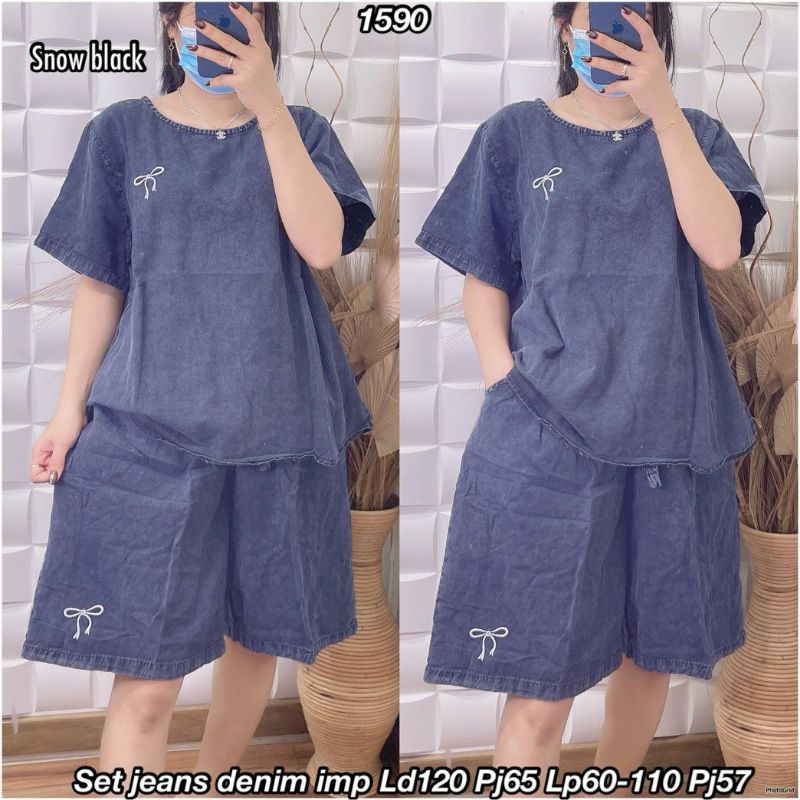 JL - setelan 1590 kulot jeans pita import