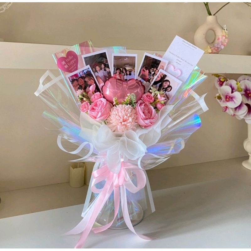 Buket foto polaroid hologram, Bouquet polaroid hologram wrapping