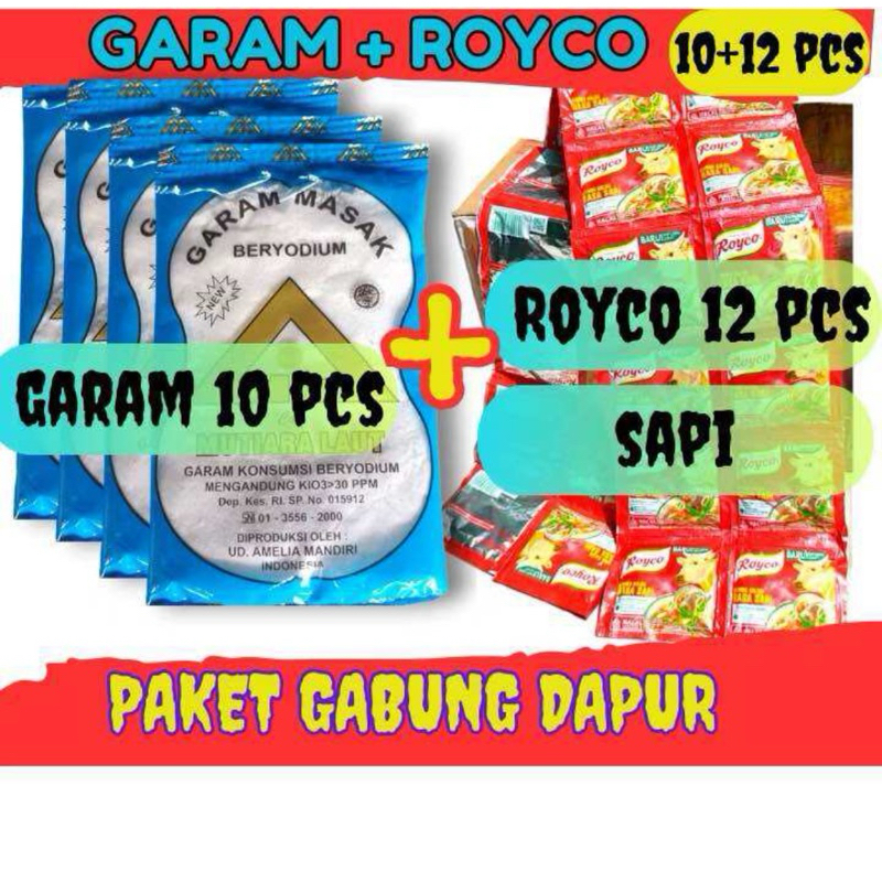 

10 Pcs Garam + 12 Royco 8 GR / Masako 8,5 GR Garam Dapur Beryodium Paket 10 PCS CAP MUTIARA LAUT / CAP LIMA LIMA