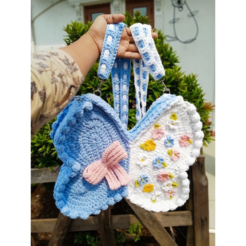 tas rajut model butterfly