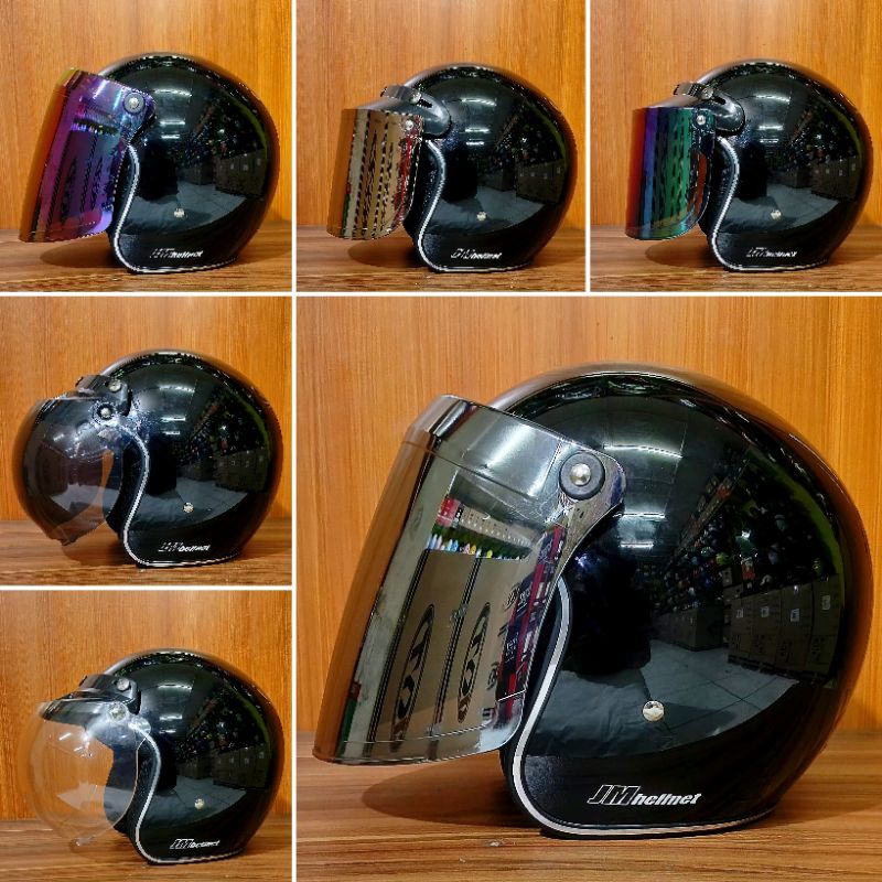 Helm Bogo JM List Crom Hitam glos | Helm Retro