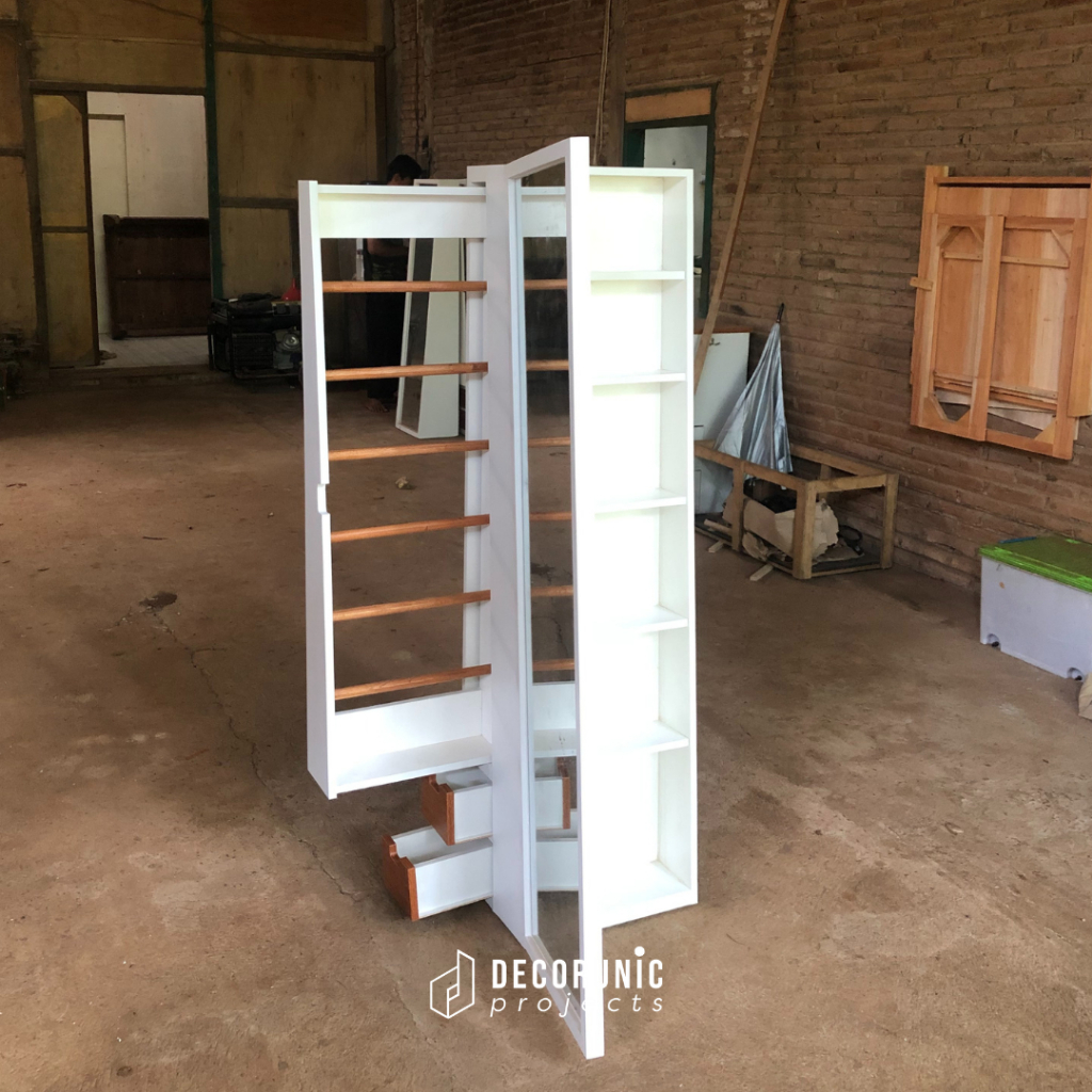 Decorunic Standing Mirror Cermin Full Body dengan Rak Tas dan Hijab - Cermin Berdiri dengan Rak Peny