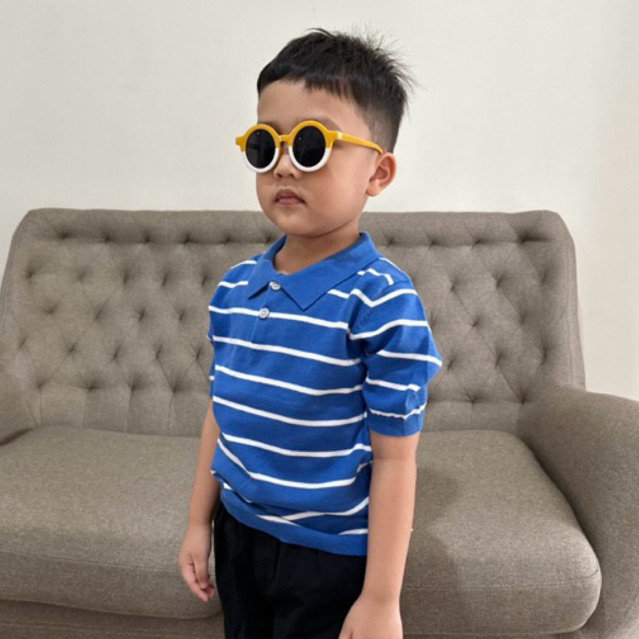 baju knit polo kaos kerah berkerah anak biru strip salur garis import premium bagus keren k652