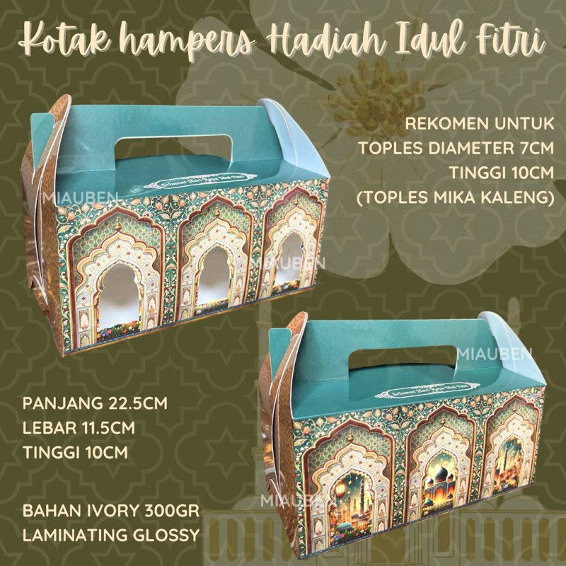 

Box hampers lebaran untuk 3 toples mika kaleng aluminium 250ml