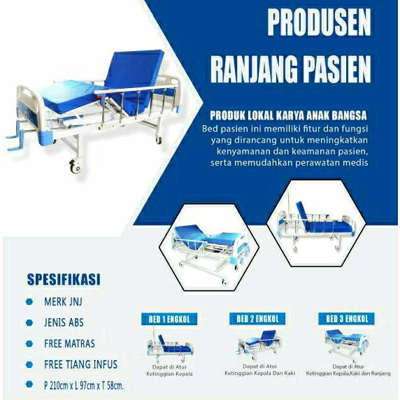 BED PASIEN 2 CRANK ABS | BED PASIEN 2 ENGKOL ABS | TEMPAT TIDUR PASIEN RUMAH SAKIT 2 CRANK 2 ENGKOL.