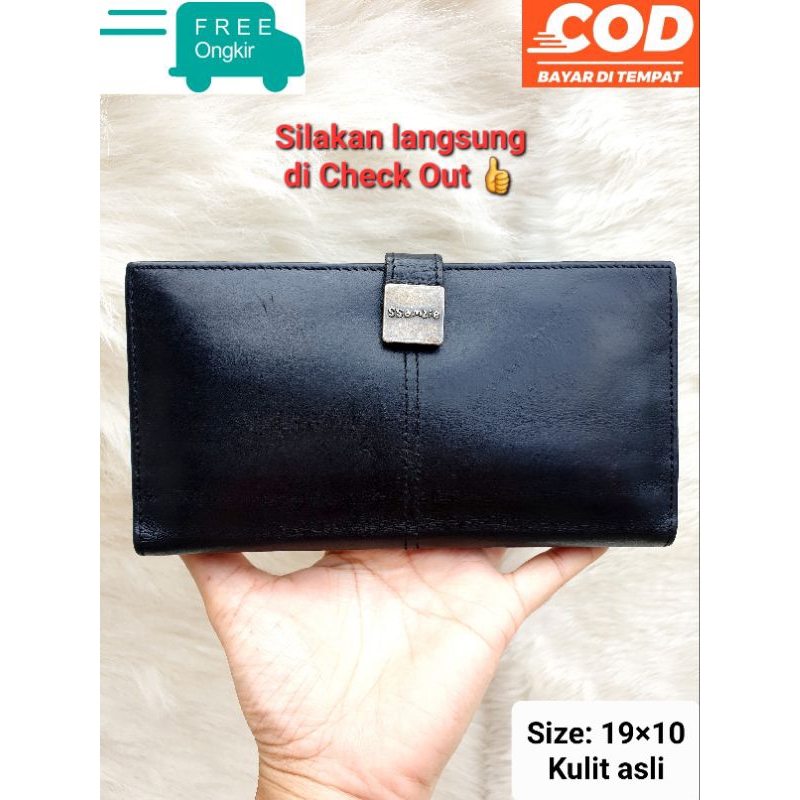 Ssamzie Dompet Lipat Panjang Wanita Kulit Asli Hitam Banyak Ruang