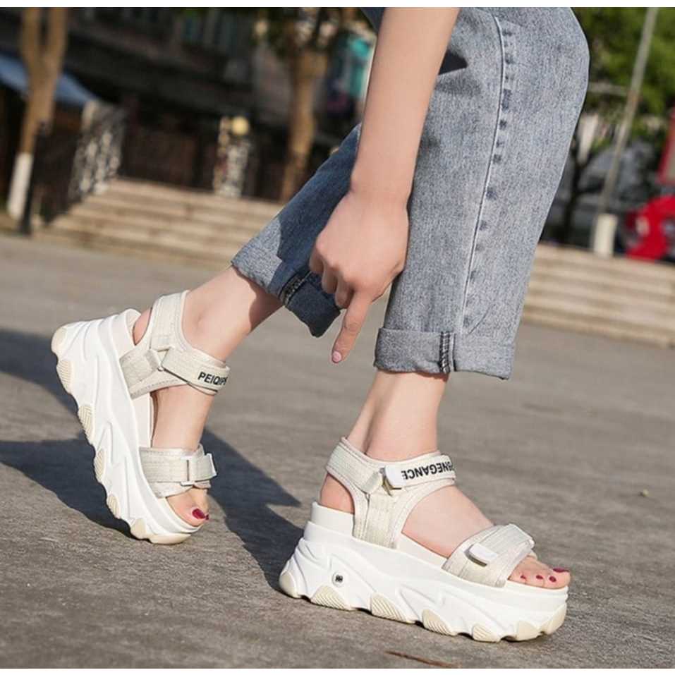 GV STORE - SANDAL GUNUNG WANITA HAK PLATFORM 7 CM KOREAN STYLE VARIASI DOUBLE VELCRO CK 538