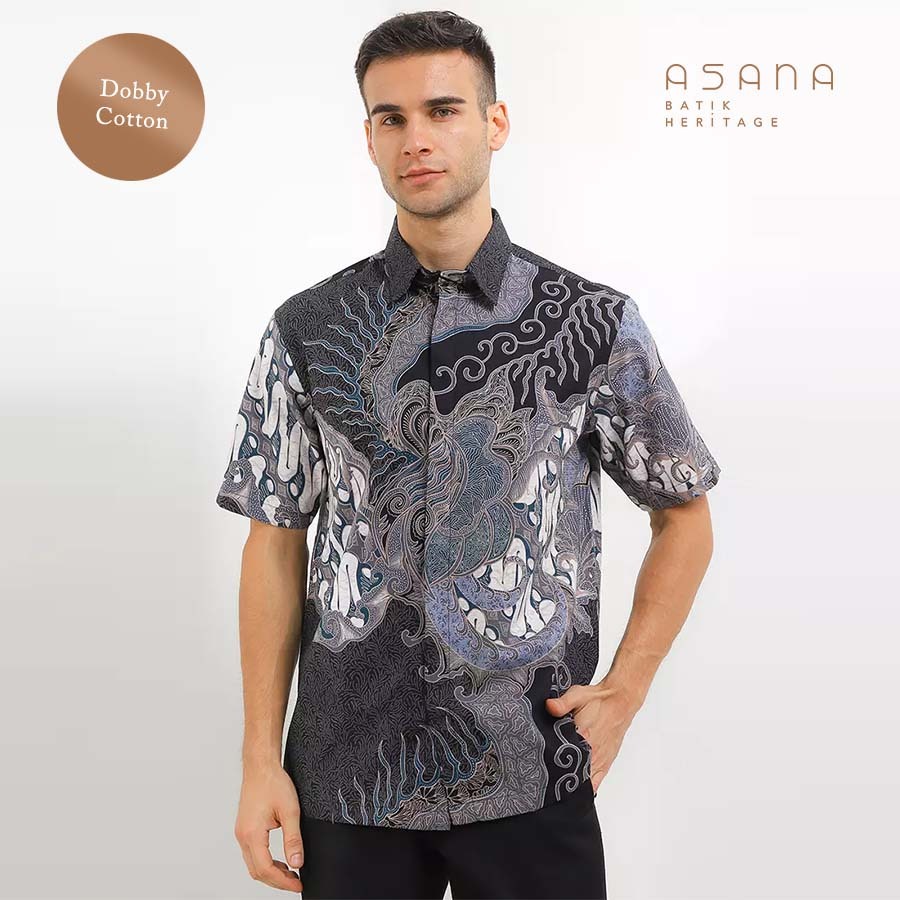 Kemeja Asana Batik Lengan Pendek Halmahera - Hitam
