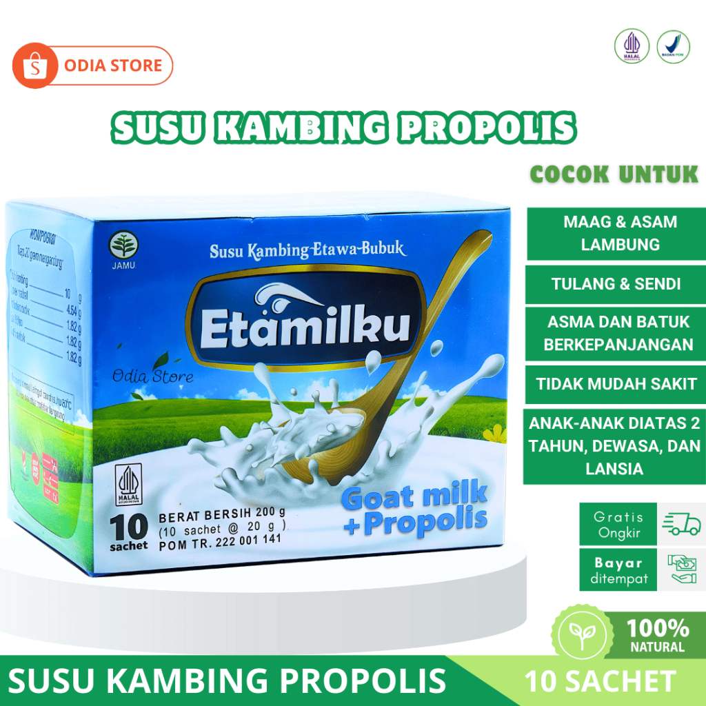 

BPOM Susu Kambing Etawa Bubuk ETAMILKU 1 BOX – untuk Maag, Asam Lambung, Tulang, & Daya Tahan Tubuh