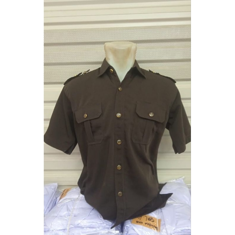 Seragam safari satpam warna coklat, seragam safari security  warna coklat seragam safari kancing gar