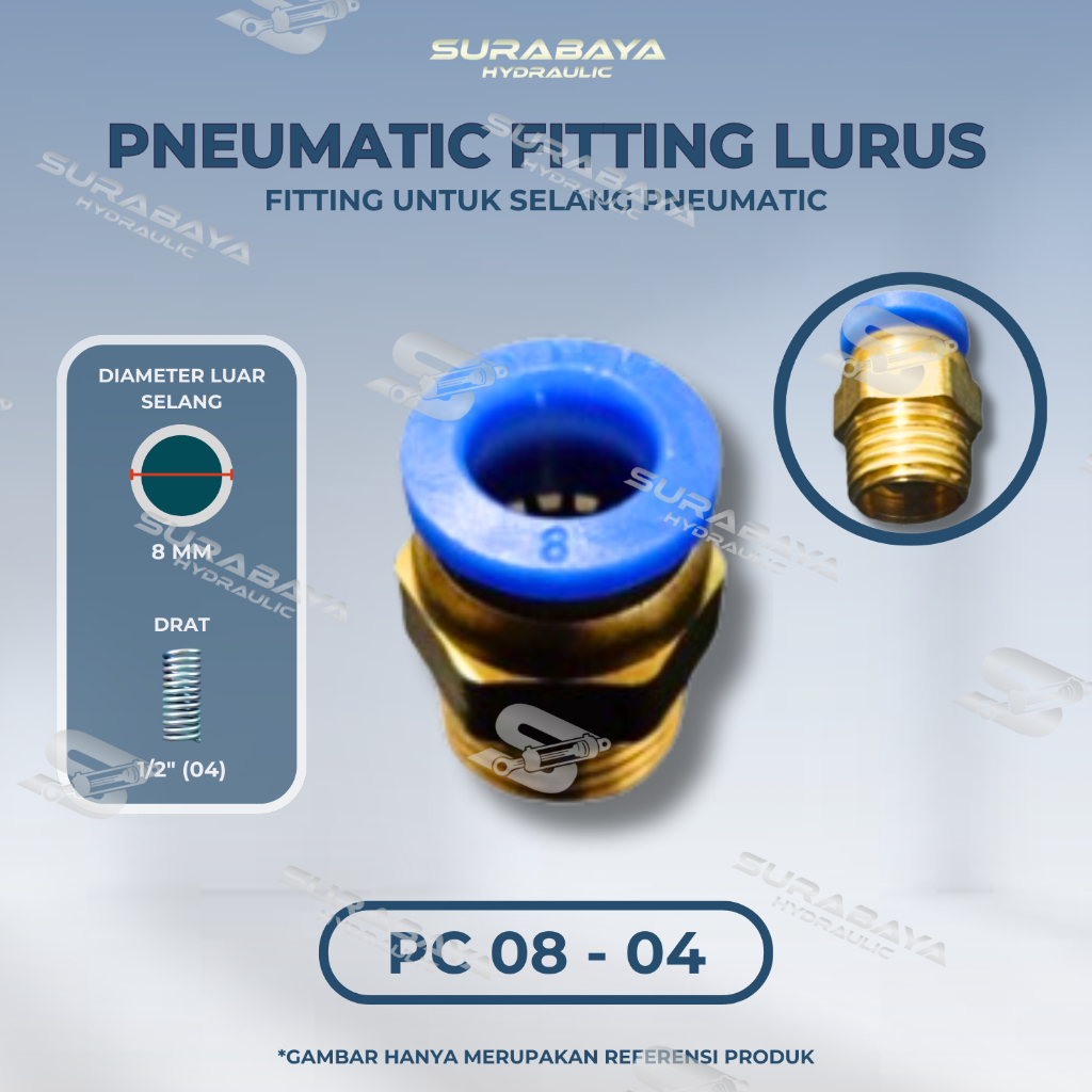 PC 08-04 | Pneumatic Fitting Male PC08-04 | Konektor / Sambungan Selang Lurus PC08 PC 0804 PC0804 08