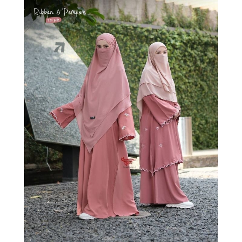 tunik ribbon & abaya pompom by khumaira syar'i| tunik rok syar'i| tunik & abaya bordir