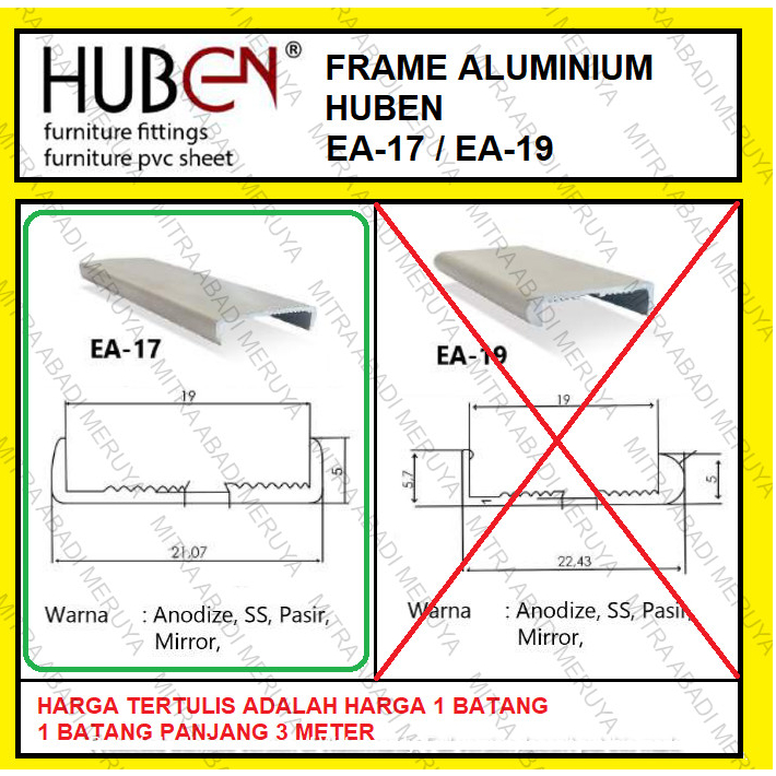 Profil Frame Handle Alumunium Aluminium HUBEN EA 17 EA17 EA-17