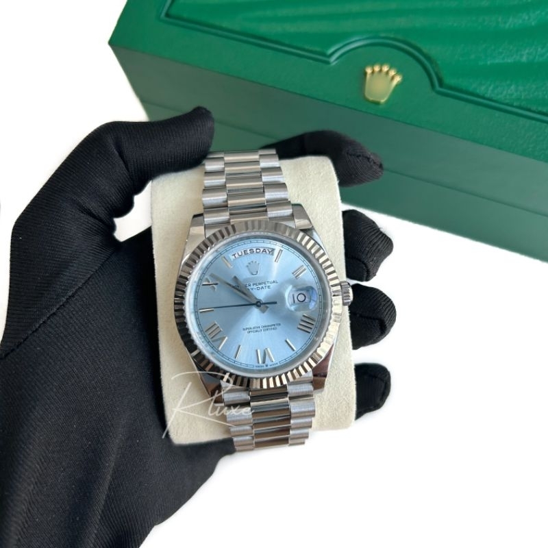 [Pre-Order] Jam Tangan Pria RoyaleLuxe Day-Date Platinum Ice Blue Roman Dial President 228236