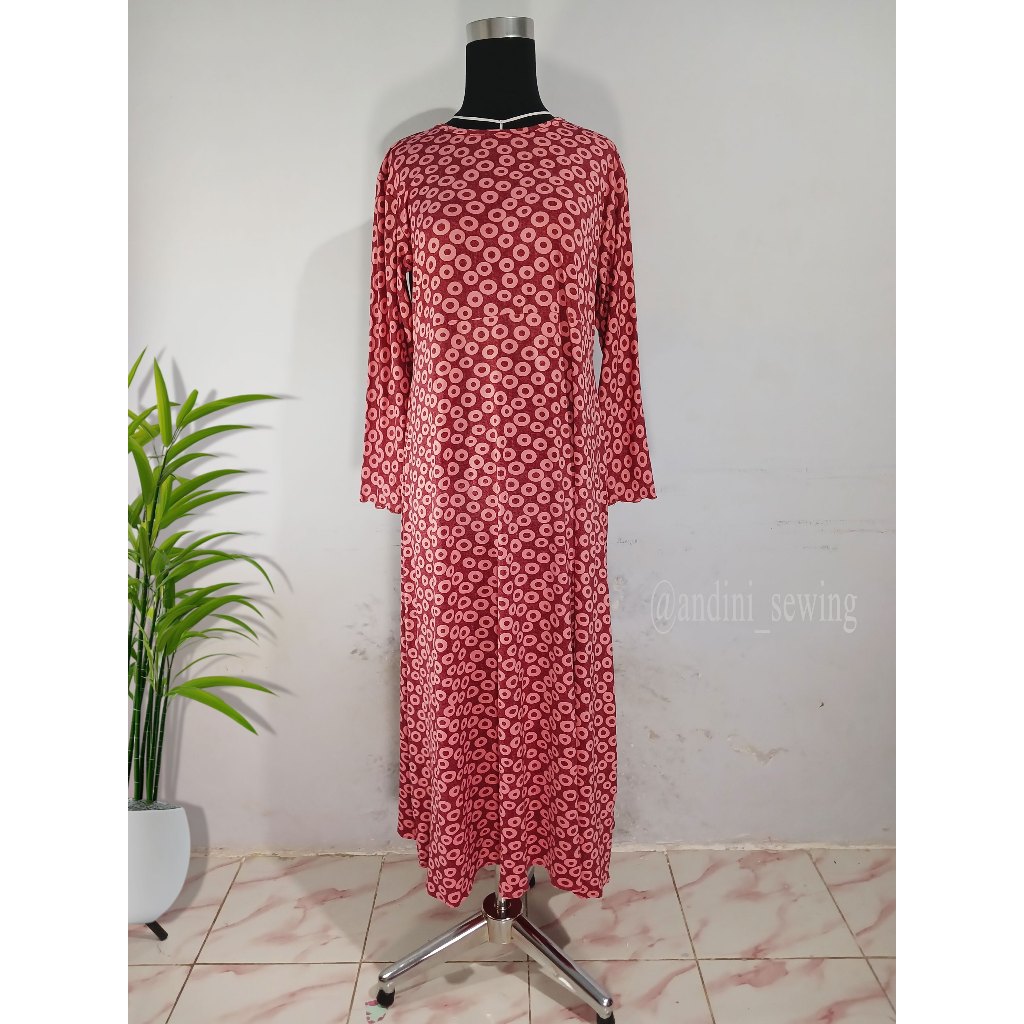 Gamis Wanita Dewasa Bahan Kaos Polkadot Merah