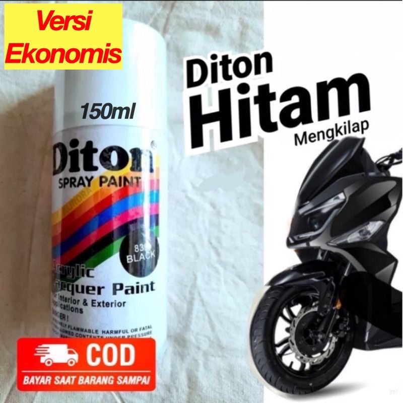 Pilok Diton Black 839 Hitam Mengkilap Solid Gloss 150ml | Cat Semprot Sepeda Motor Mobil