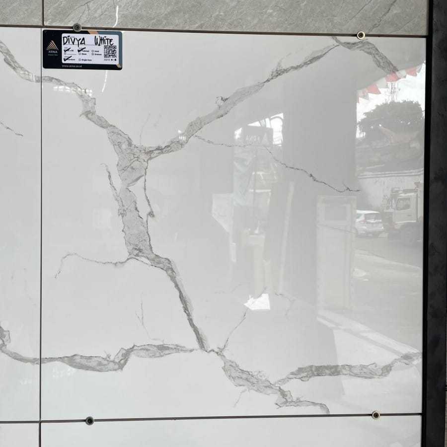 GRANIT LANTAI MOTIF MARMER CARARA GLAZE POLISHED UKURAN 60X60 | ARNA DIVYA WHITE 60X60