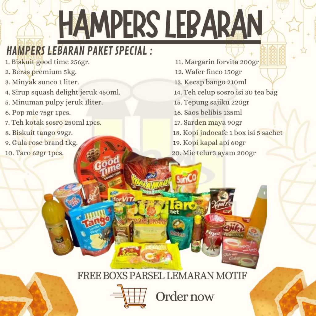 

HAMPERS LEBARAN PAKET SPECIAL / PARSEL SEMBAKO HEMAT/ PARSEL HARI RAYA IDUL FITRI