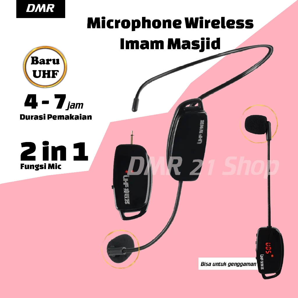 DMR AS-1 Microphone Mic Clip On Wireless Imam Masjid Bando UHF 2.4G Mikrofon Telinga Jepit Presentas