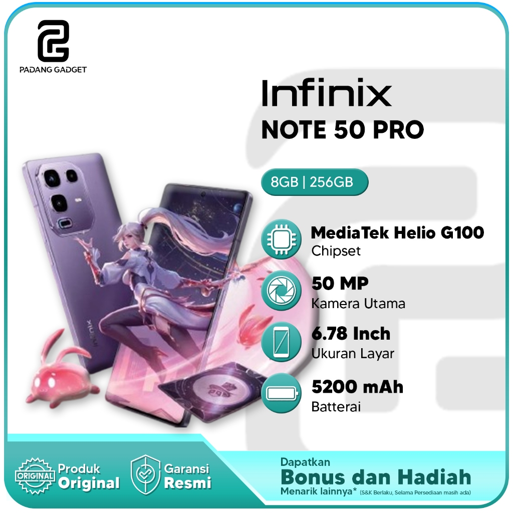 Infinix Note 50 Pro 8+8/256GB Hp Terbaru New Android Smartphone Original Garansi Resmi