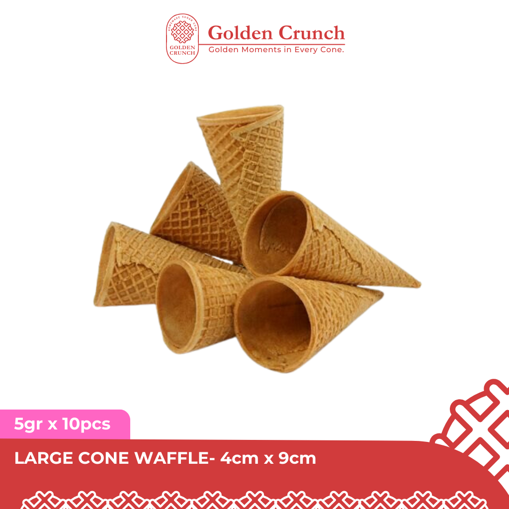 

GoldenCrunch Large Cone Es Krim 4cm x 9cm Isi 10pcs – Cone Es Krim Renyah Premium