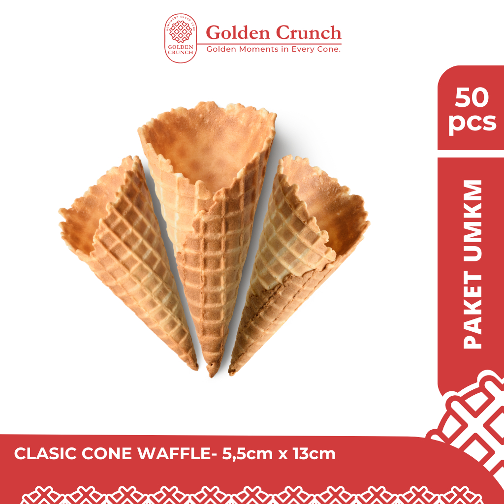 

Paket UMKM Classic Cone 5.5cm x 13cm Isi 50 pcs | Manis Gurih Renyah – Golden Crunch