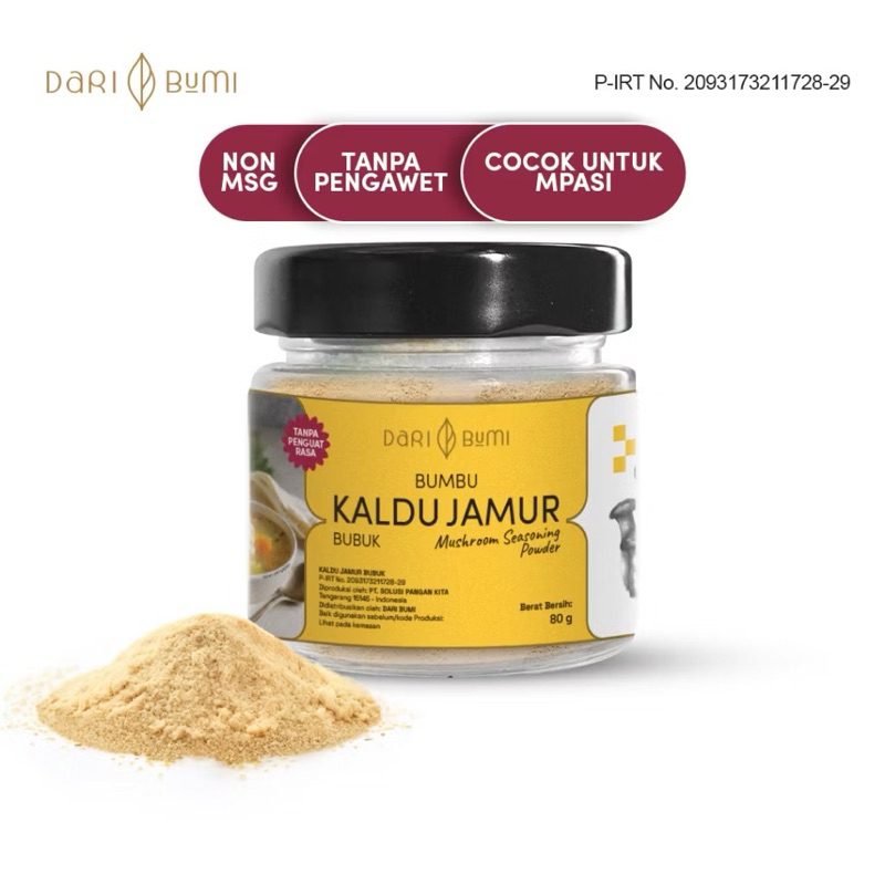 

Dari Bumi Kaldu Jamur Bubuk Non MSG Kaldu MPASI 80 Gram Mushroom Stock Seasoning Powder