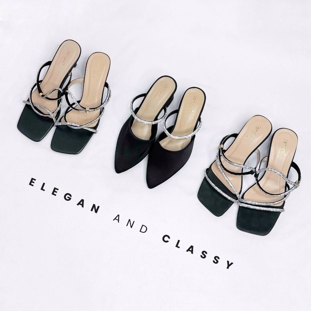 Alas Kaki Wanita Sandal Glitter Pesta Heels 6 CM  Sensini Size (36-40) Import