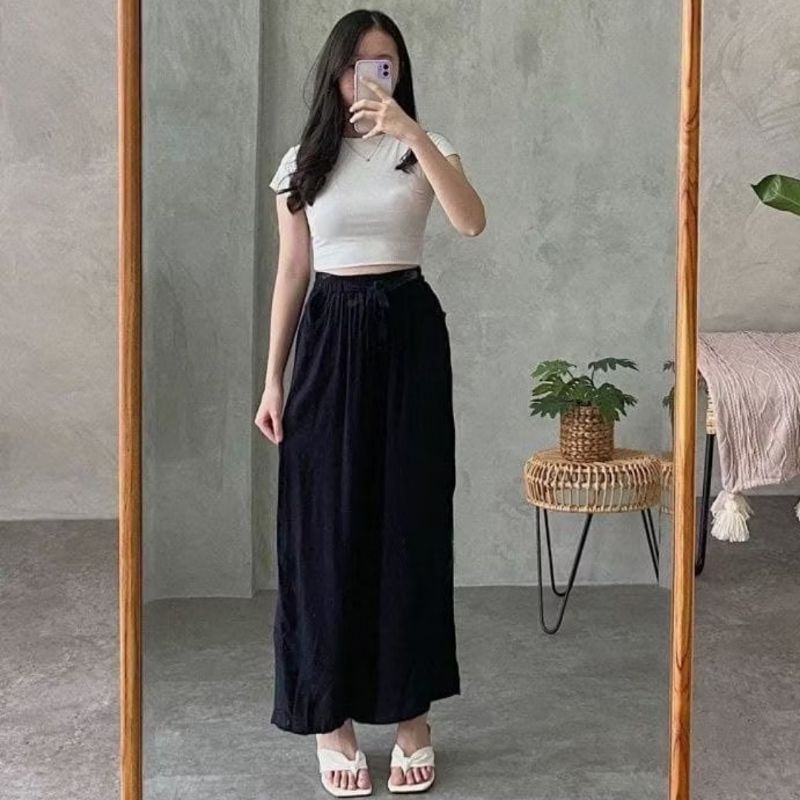 Celana Wanita Kulot Rayon Twill Premium Pinggang Karet Tali Aktif