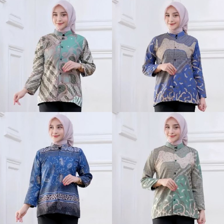 KODE G32E ATASAN BATIK WANITA MODERN BAJU WANITA BATIK NEW BLUS SERAGAMAN MODEL FULL KANCING DEPAN