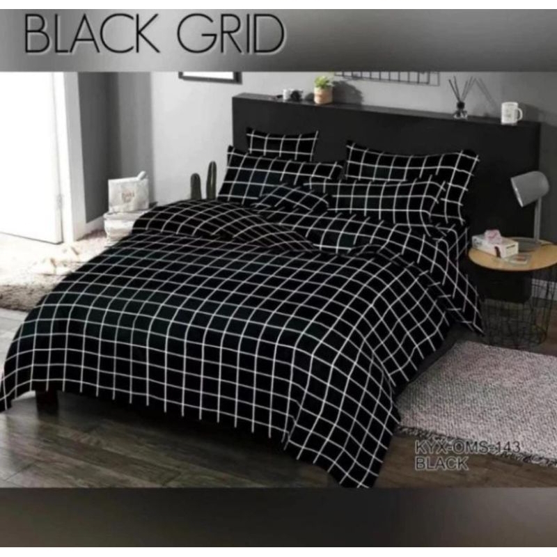 Bedcover + Sprei Set Aesthetic Kotak-Kotak Hitam