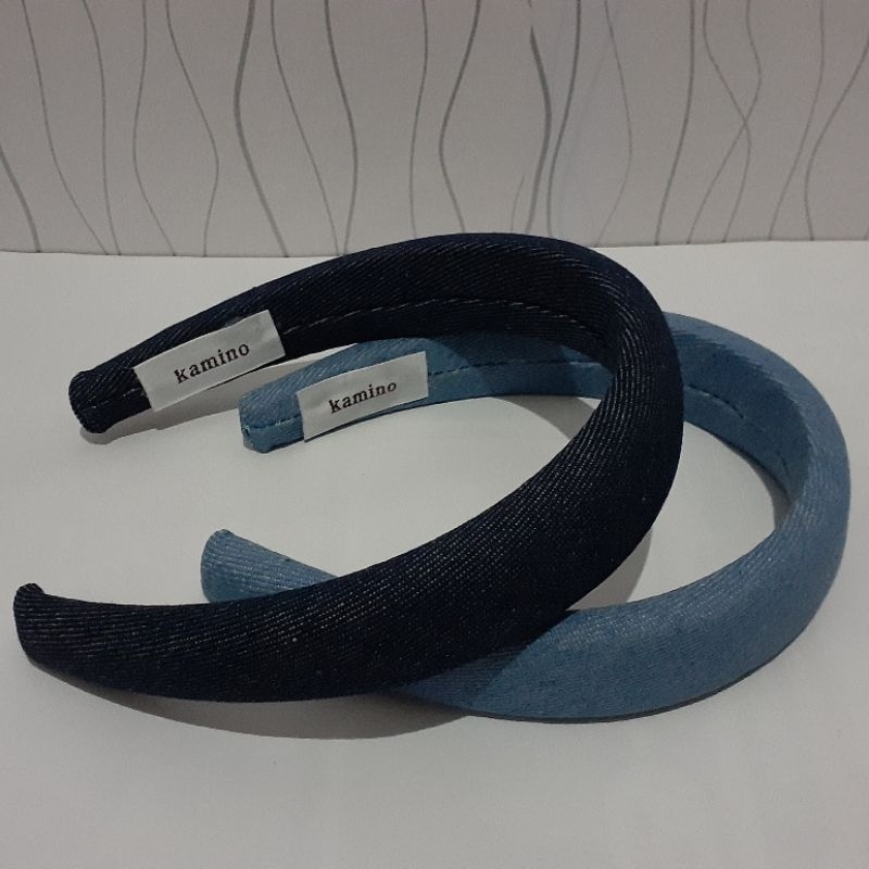 Kamino Bando Motif Polos Bahan Denim Hitam Denim Biru