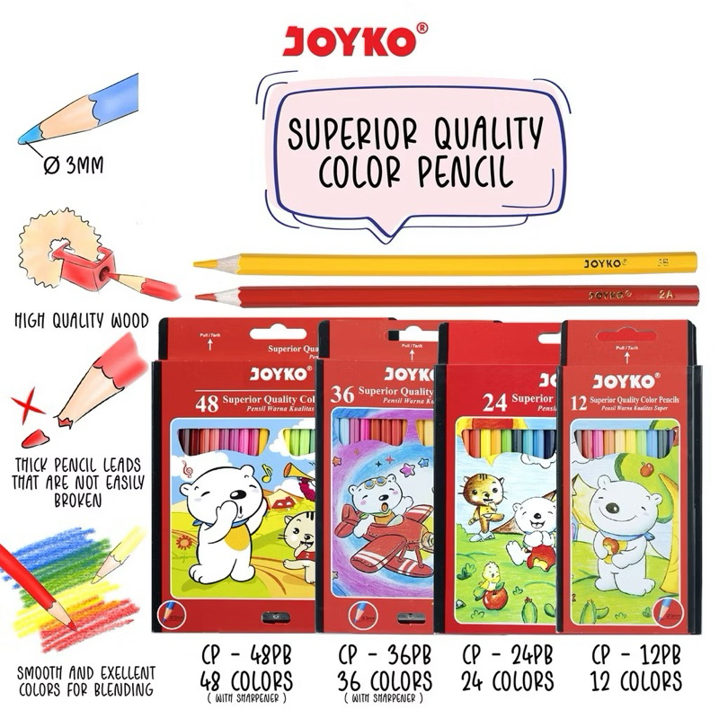 

JOYKO COLOR PENCILS - PENSIL WARNA SUPERIOR QUAILITY WARNA NEON / HEXAGONAL / ERASABLE BISA DIHAPUS