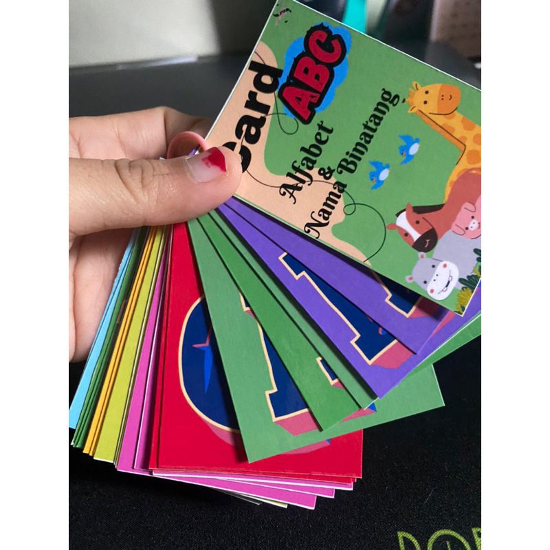 Flash card alfabet dan nama hewan/Flash card/card murah/kartu abc/kartu belajar anak
