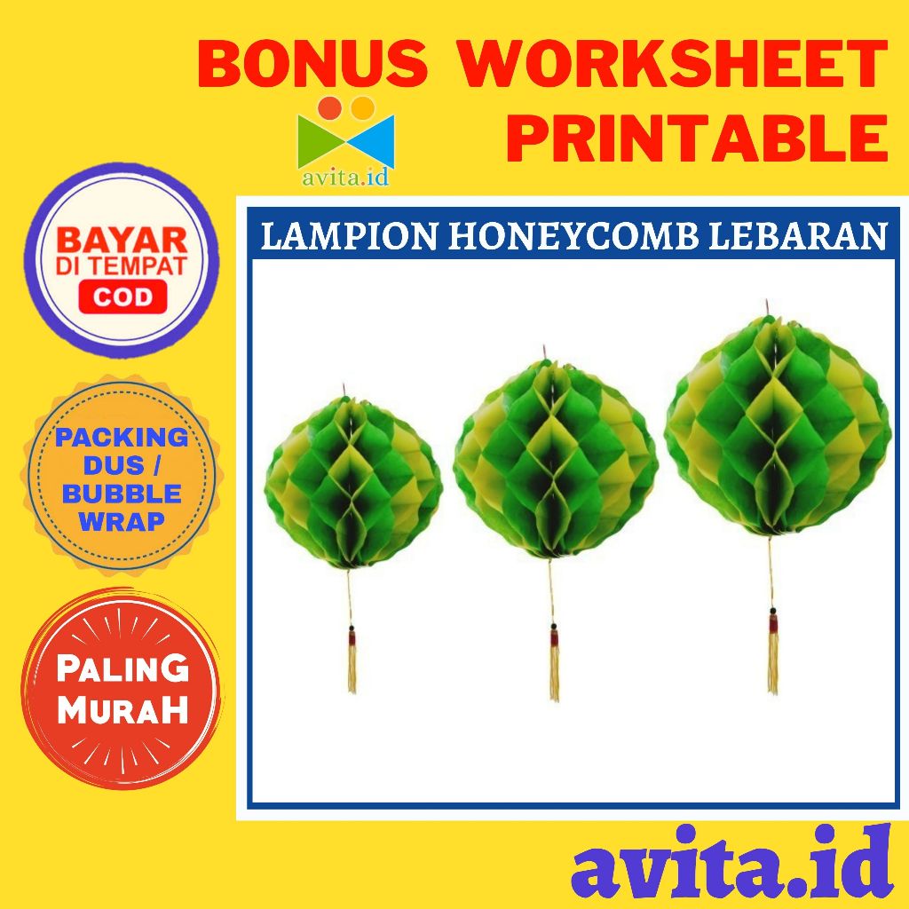 avita.id Lampion Honeycomb Lebaran Kuning Hijau / Lampion Honeycomb 8-16inch / Hiasan Gantung Lampio