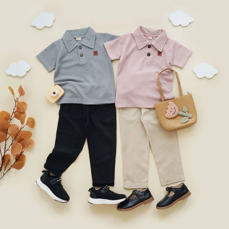 AIRLIE KNIT WAFFLE - Baju Kerah Anak Perempuan Laki-Laki Unisex / Baju Waffle Uniqlo Anak / Baju Ker