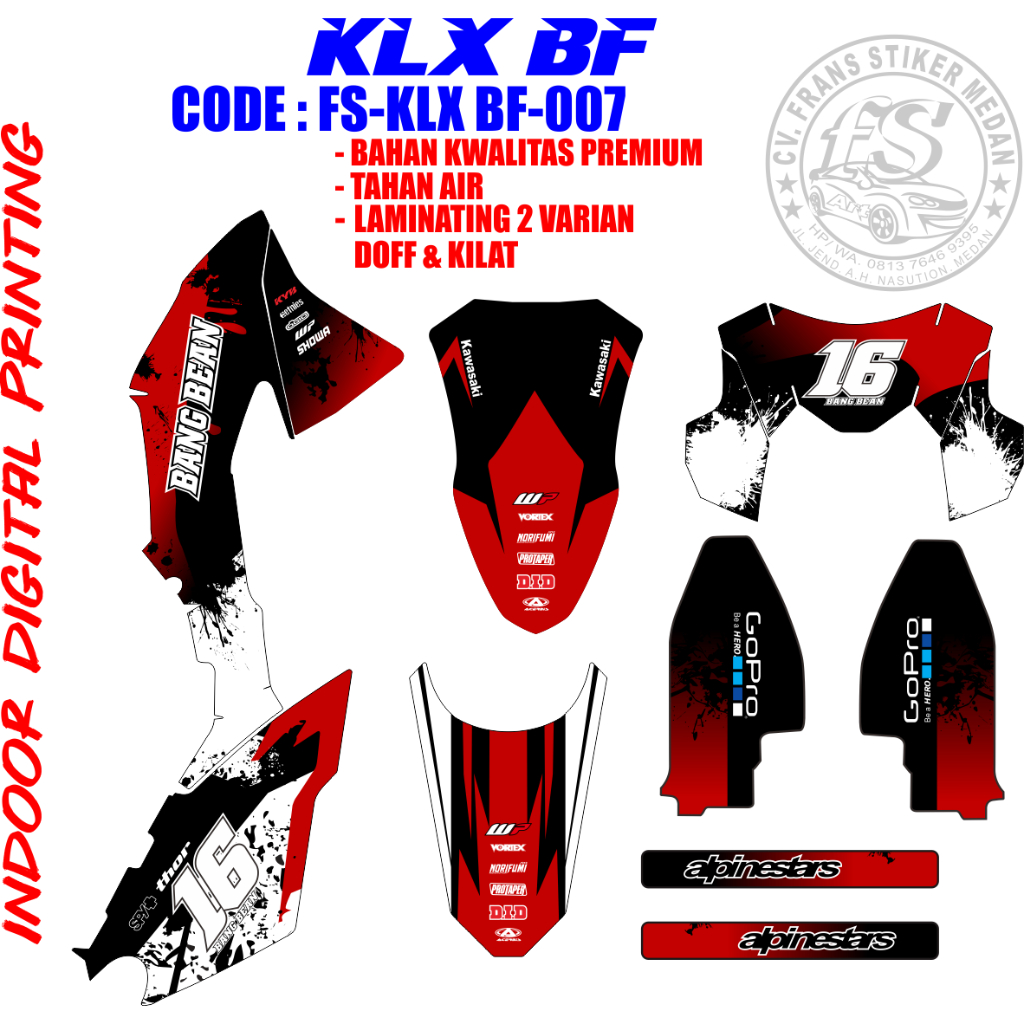 STIKER DECAL FULL KLX BF 150 TAHUN 2015 KODE FS-KLX BF-007 VINYL